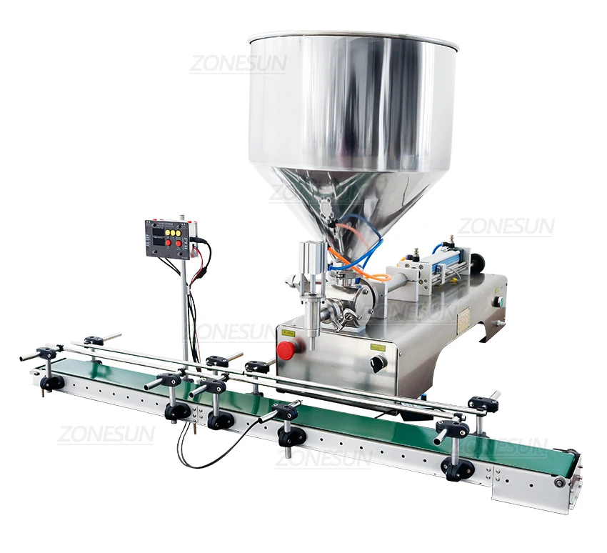 ZONESUN ZS-GTPC1 Pneumatic Piston Pump Paste Filling Machine with Conveyor