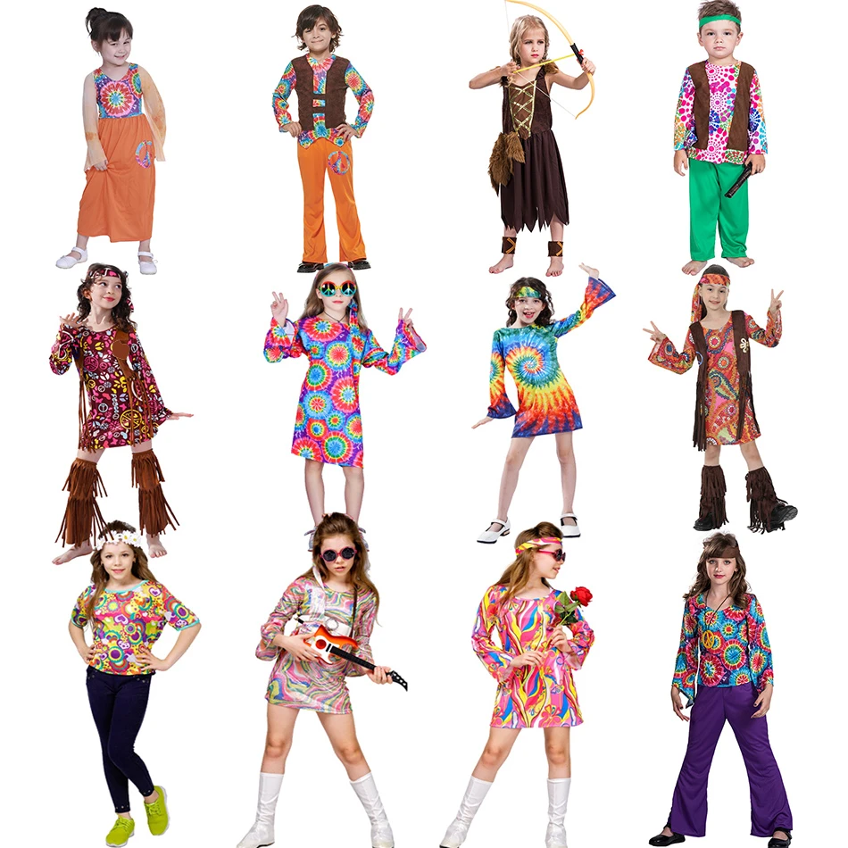 Tonen legering Onderscheid Meisjes jongens kinderen verkleedkleding 60s 70s hippie halloween cosplay  kostuum kerstfeest kinderen purim outfits pak| | - AliExpress