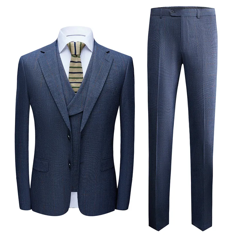 

New High-quality Handsome Plaid Men (jacket + Vest + Trousers) Three-piece Suit Suit Business Marriage Casual Fashion Slim Fit