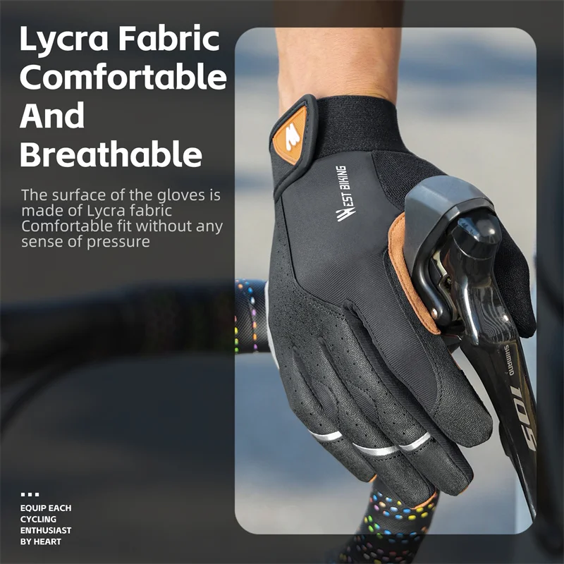 WEST BIKING Autumn Winter Men's Full Finger Cycling Gloves Touch Screen Anti-Slip Sports Gloves Thin Breathable Bicycle Gloves 2
