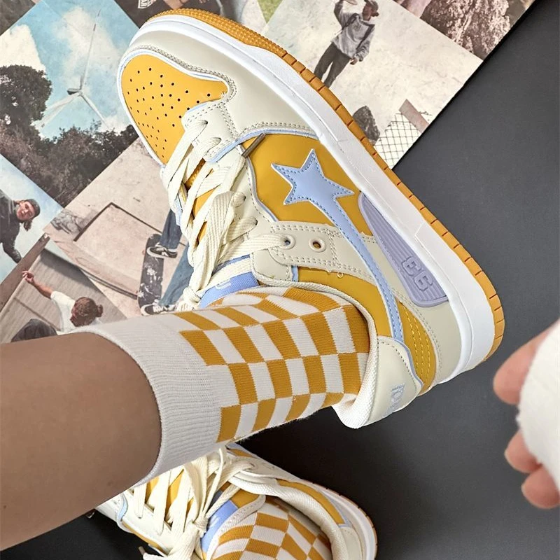 

SHANPA Harajuku Fashion Women Sneakers Luxury Designer Vintage Star Pattern Casual Skateboard Shoes Platform Sports New Footwear