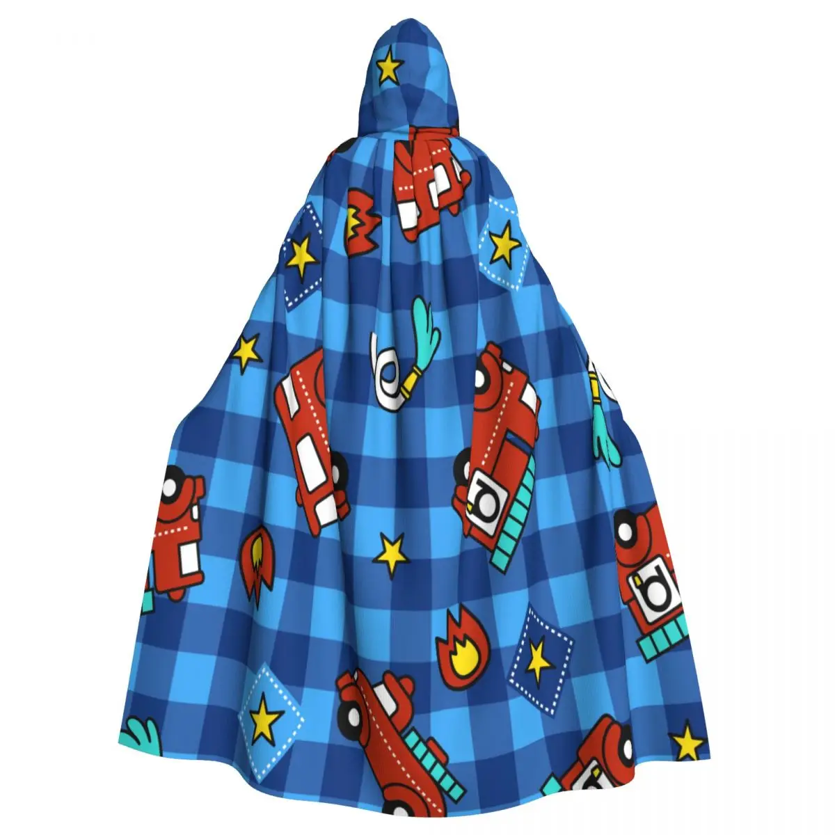 

Unisex Witch Party Reversible Hooded Adult Vampires Cape Cloak Fire Truck On Plaid