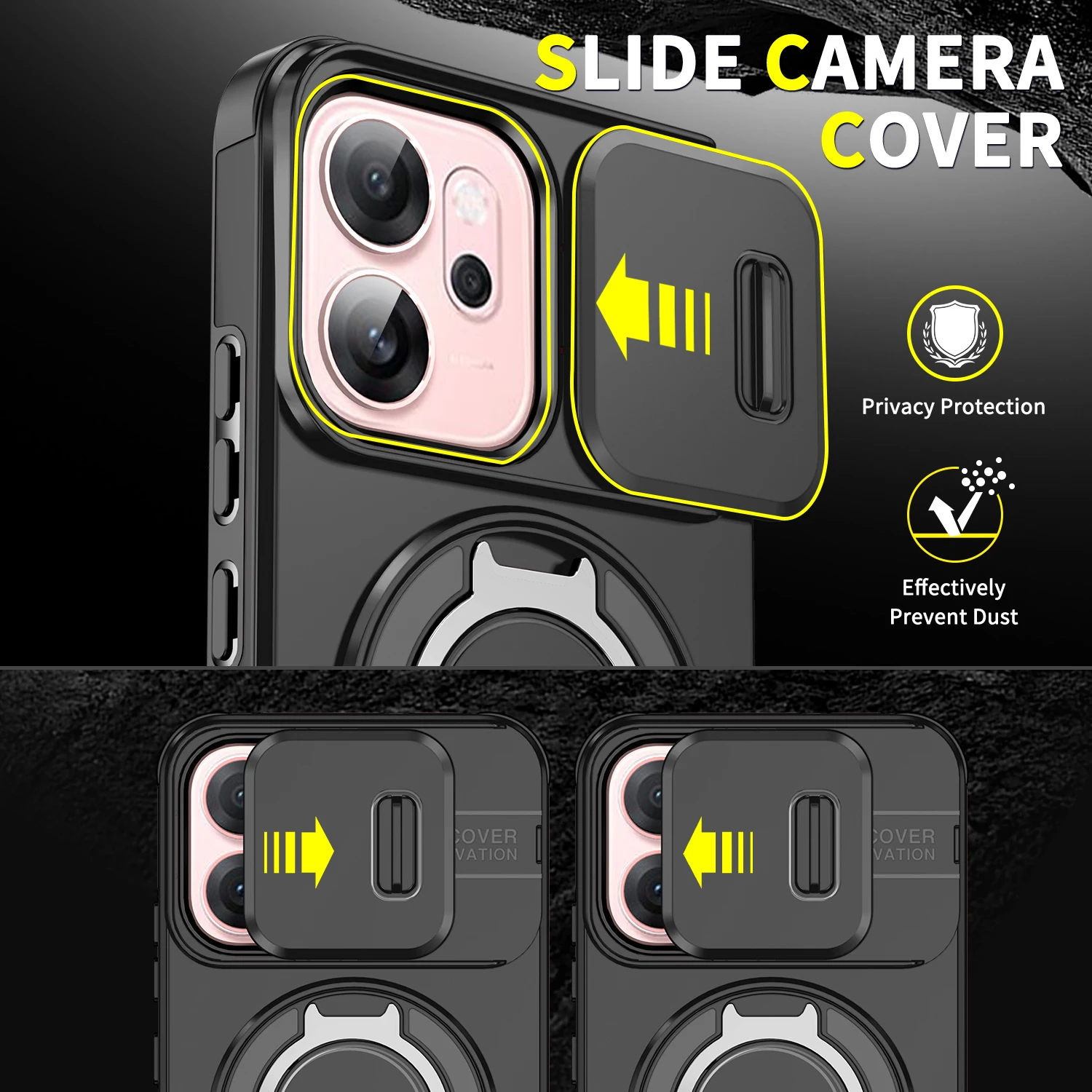 Enhanced Shockproof Armor Case with Car Magnetic Holder and Slide Lens Protector Cover