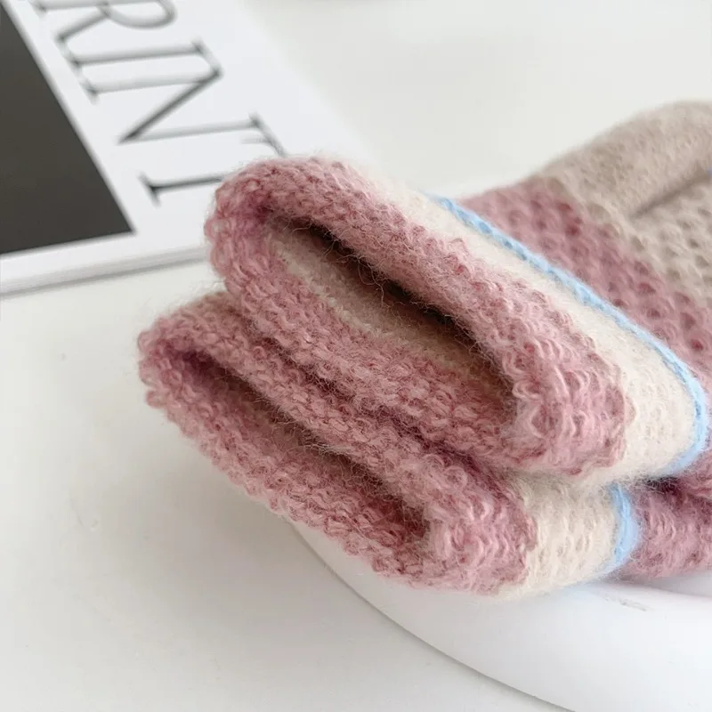 New Fashionable Kids Gloves Baby Clash of Color Knitted Warm Gloves Autumn and Winter Kids Cold Thickened Outdoor Riding Mittens