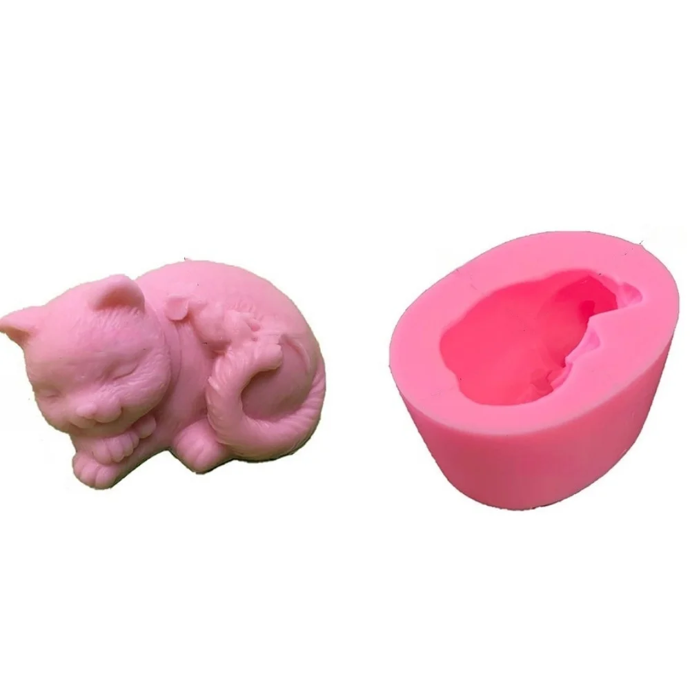 DIY Cute Kitten Silicone Soap Mold 3D Pig Dog Animal Crafts Resin Gypsum Soap Baking Chocolate Mousse Cake Decoration Tool