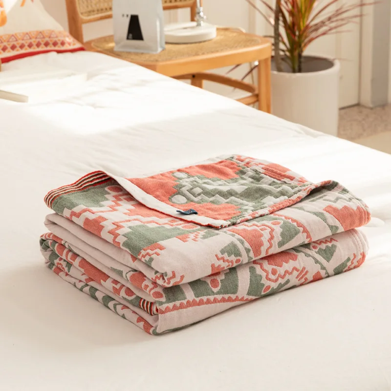 Adult Children Thin Air-conditioning Bedspread Baby Blanket Bedding Five-layer Gauze Muslin Sofa printed bedspread