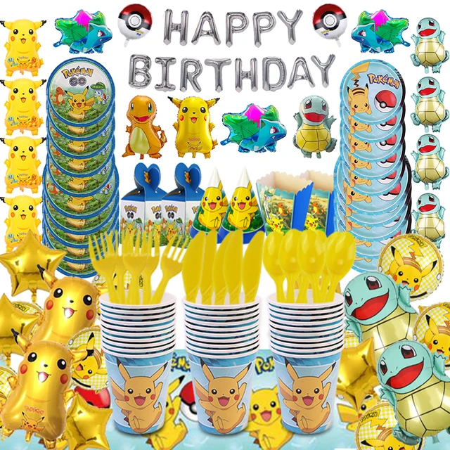 Thème fête d'anniversaire papier Pokemon papier cadeau sacs avec ballons  mignons Goody Treat bonbons sacs ballons pour enfants Pockmon fête  fournitures décor (16 sacs + 20 ballons) 