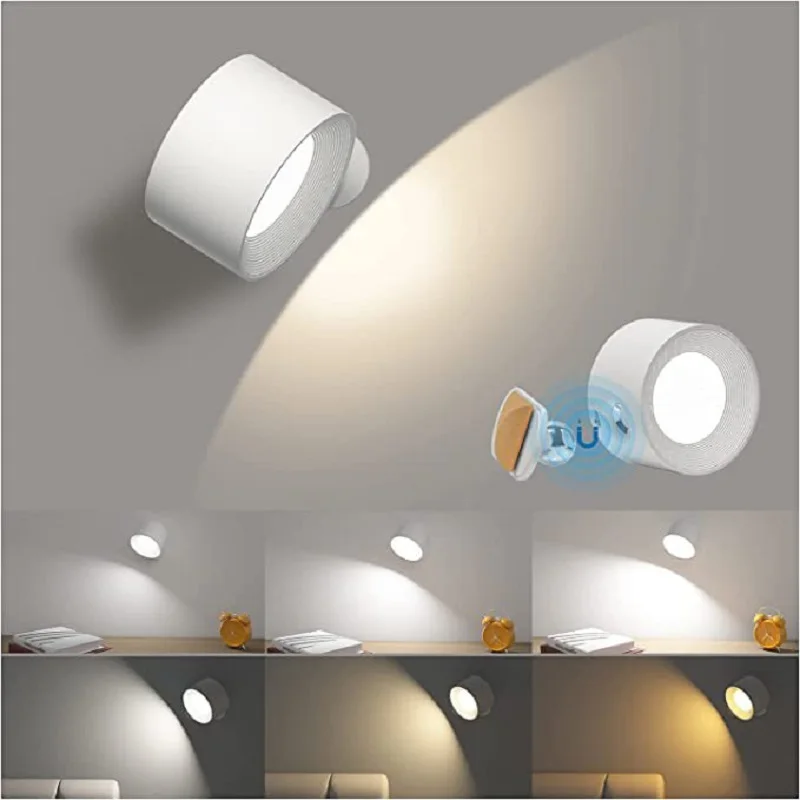 Ricaricabile Touch 3 Temperatura Di Colore Led Applique Da Parete 360 Ruota Magnetica Cordless Camera Da Letto Lampada Da Lettura Da Parete