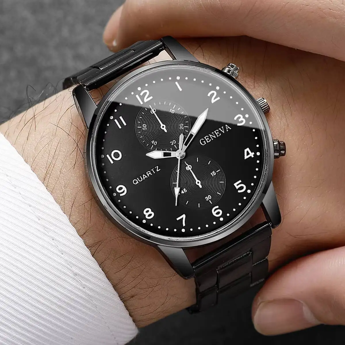Mens Business Watches Fashion Quartz Wrist Watch for Man Black Clock Reloj Hombre（Without Box） - 4