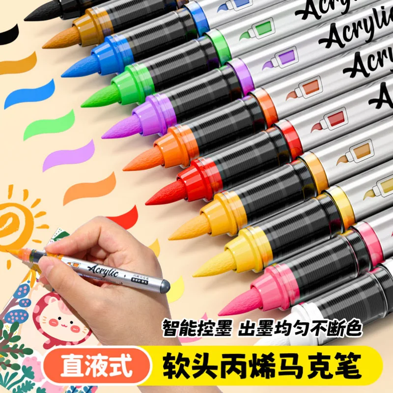 12/60 Colors Acrylic Paint Pens Markers Brush Tip Paint Markers For Rock Painting Wood Canvas Christmas Art Supplies Stationery