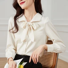 

Elegant Bow Shirt 2022 Spring Chiffon Shirt Women's Lantern Long-sleeved Lace-up Design Office Ladies Top Camisas Mujer Shirts