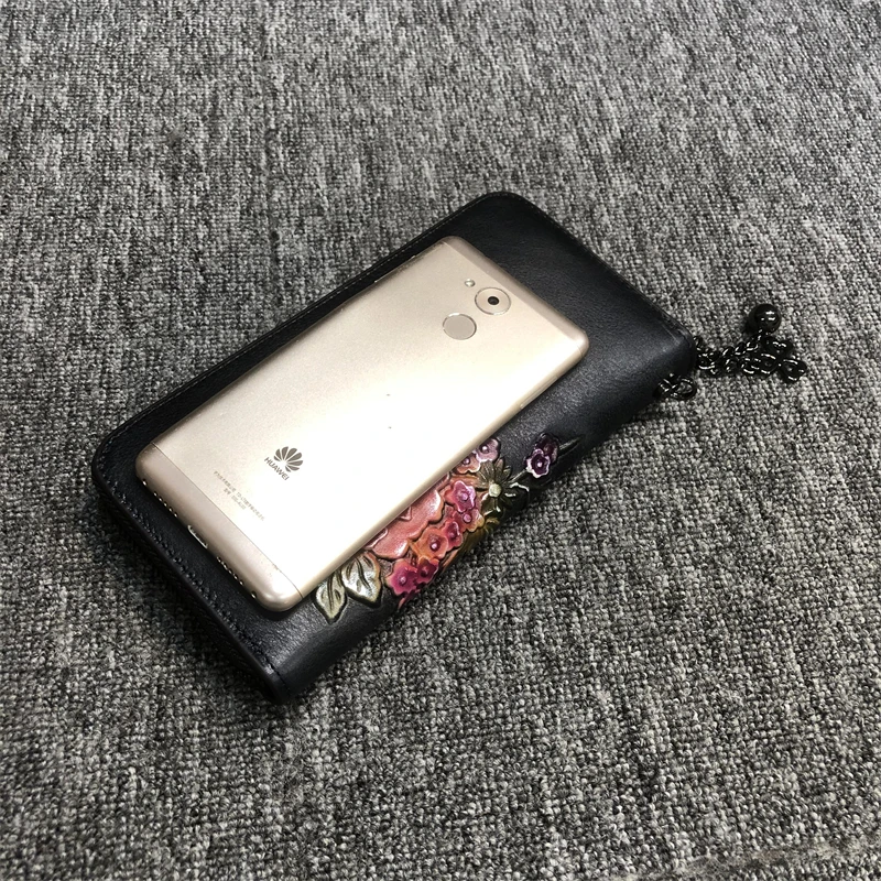 Vintage Echtes Kuh Leder Geldbörse Frauen Floral Damen Brieftasche Echtes Leder Geldbörse Lange Karte Halter Clutch Tasche – Detail 12
