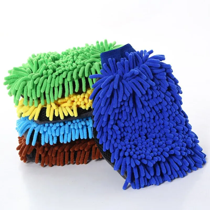 CarWashCleaningGlovesSuperMicrofiberTowelChenille2in1Car