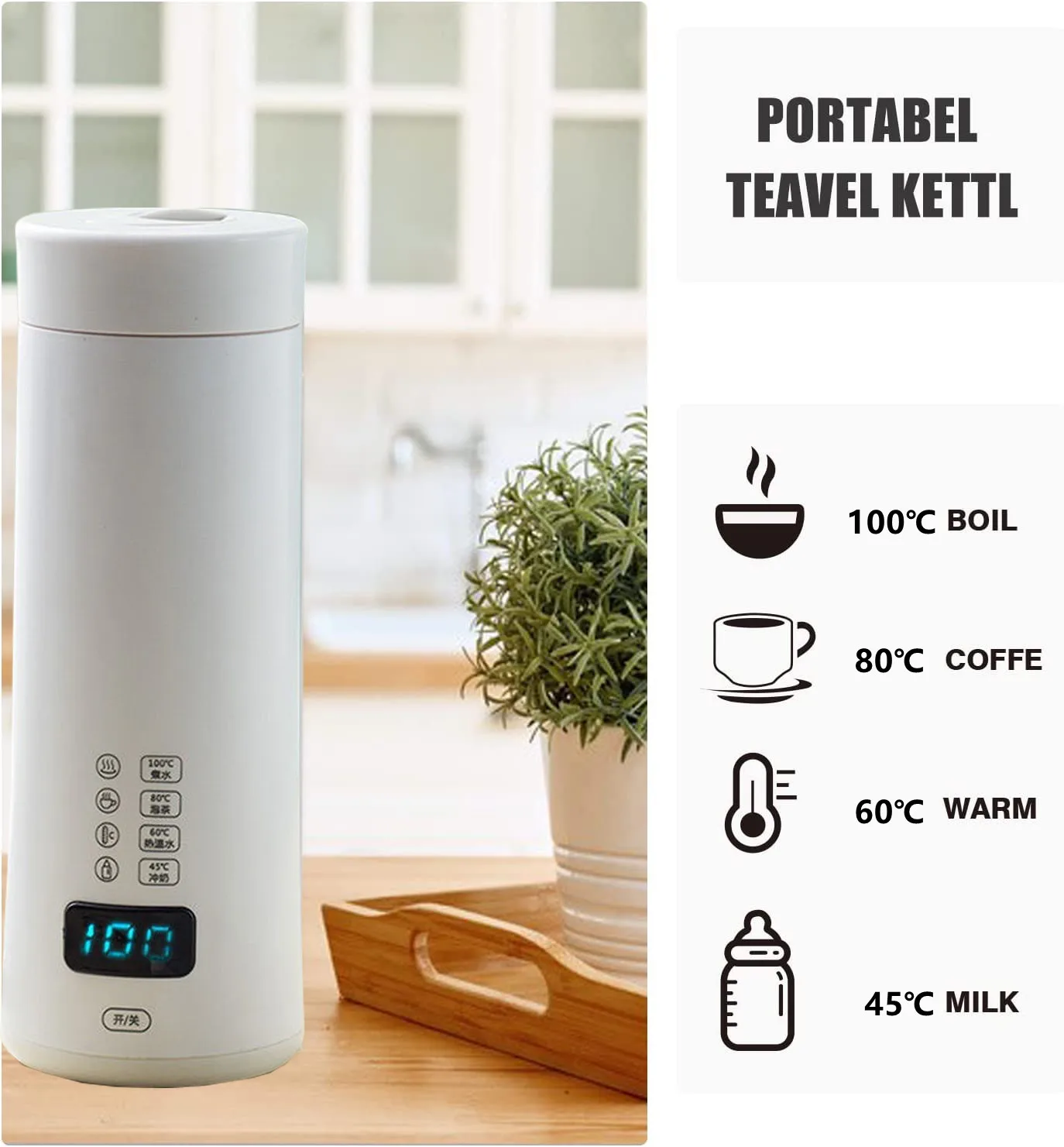100~220V Electric Cup Smart Insulation 2 In 1 Portable Electric