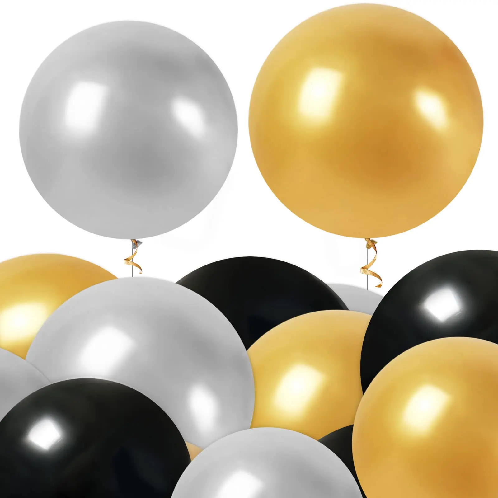 

30 Pcs12Inch Black White Latex Balloons Gold Silver Chrome Metallic Birthday Anniversary Wedding Baby Shower Supplies