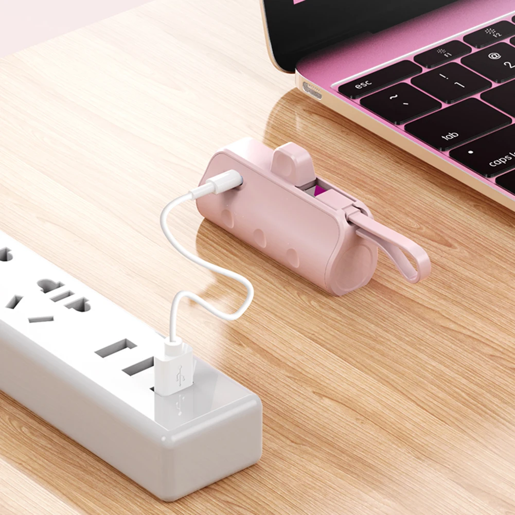 10W Mini 5000mAh Power Bank Built in Cable External Battery Pack Thin and Light Portable Charging For Type-C iPhone Cell Phone 4