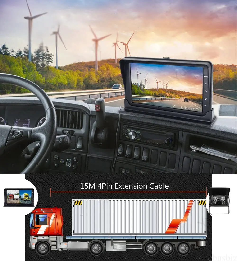 Bileeko 7" Monitor Dash Cam DVR Recorder Front Rear View Camera System for Truck Trailer RV