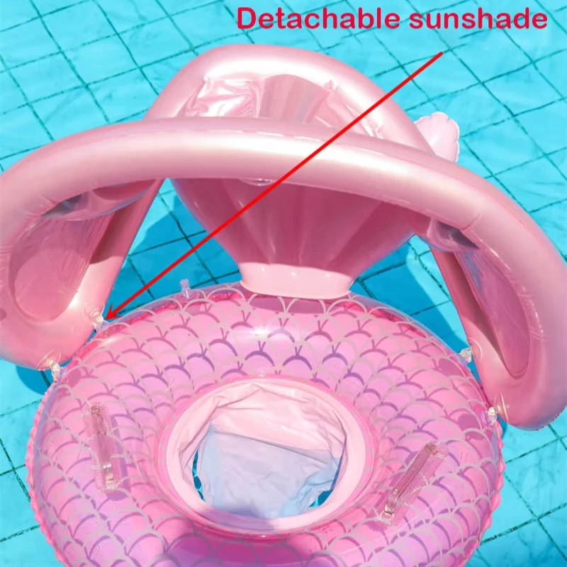 Baby Swimming Circle with Mermaid Tail Outdoor Sunshade with Canopy Inflatable Float Ring Summer Pool Water Toys Equipment swimming ring swimming pool float