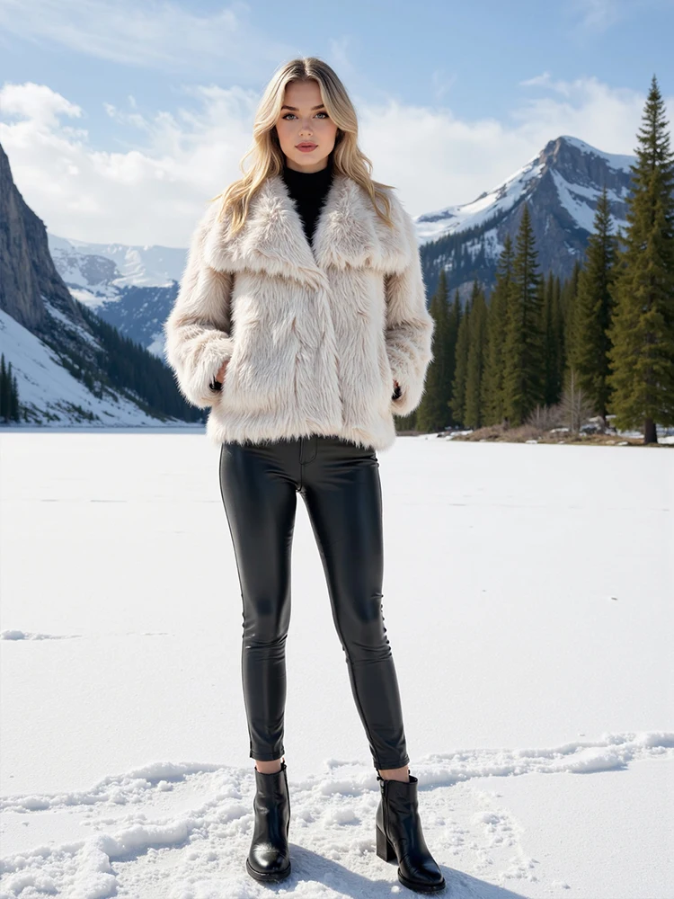 2025 Winter Jackets For Women Faux Fur Warm Woman Jacket Coat Long Sleeve Lapel Loose Plush Fluffy Thick New In Outerwears