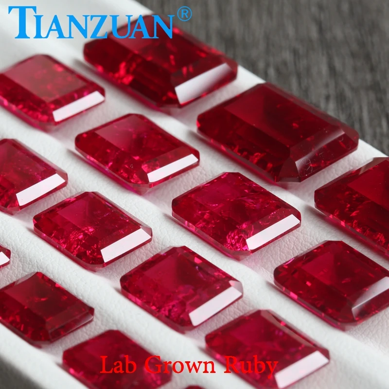 Rectangle Shape Lab Grown Ruby Emerald cut Stone Artificial Ruby
