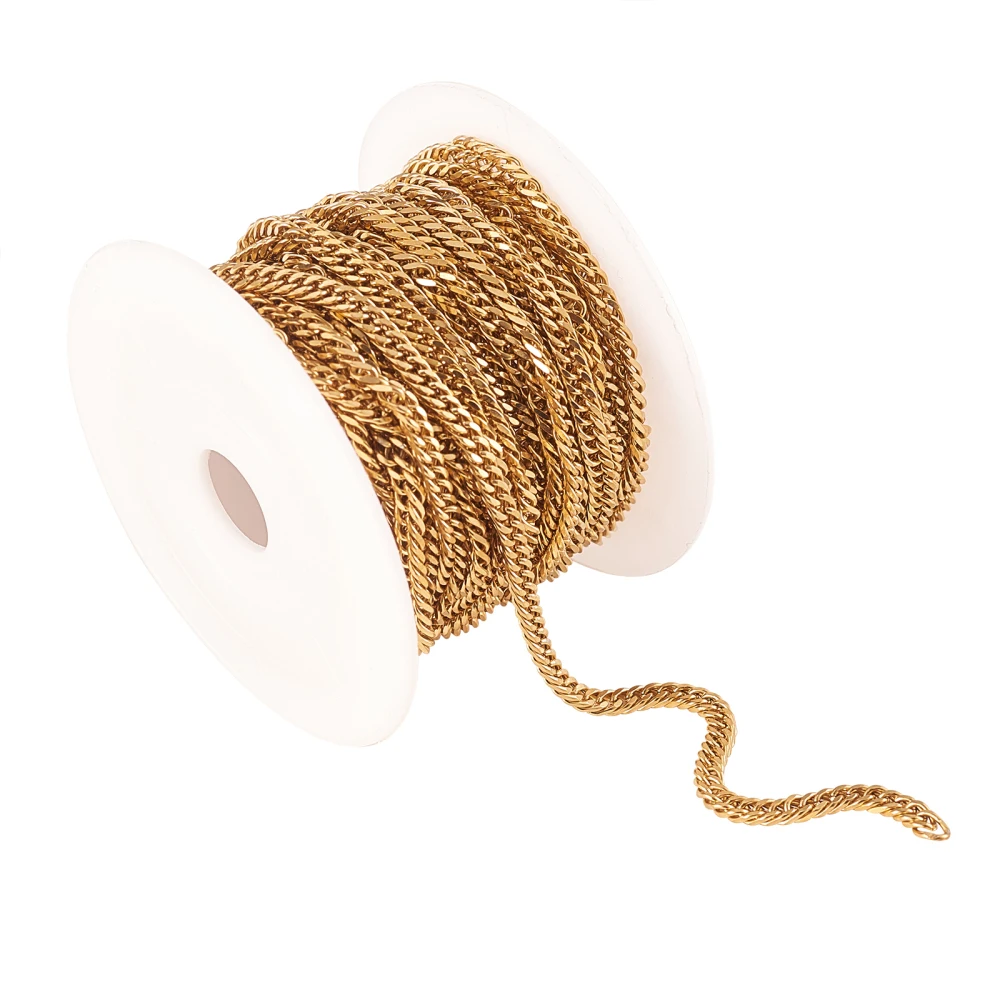 5m/16.4ft 304 Stainless Steel Golden Plated Chunky Twist Curb Chains Cuban Link Chain Roll for Bracelet Necklace Jewelry Making