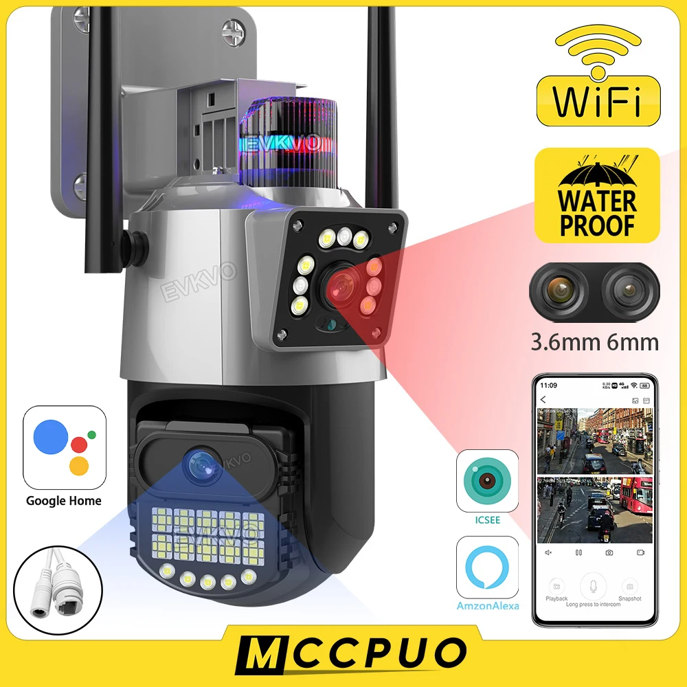 

Mccpuo 8MP 4K Dual Lens WIFI PTZ Camera Dual Screen 4MP Outdoor AI Human Tracking Camera Police Light Alarm iCsee PRO Alexa