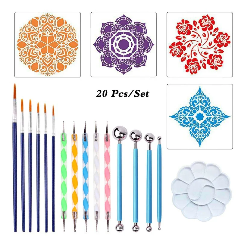 Art drawing tools 16/20/35/42/53PCS DIY mandala dotting painting tools stencil painting board acrylic tools set for stone flower artDecor