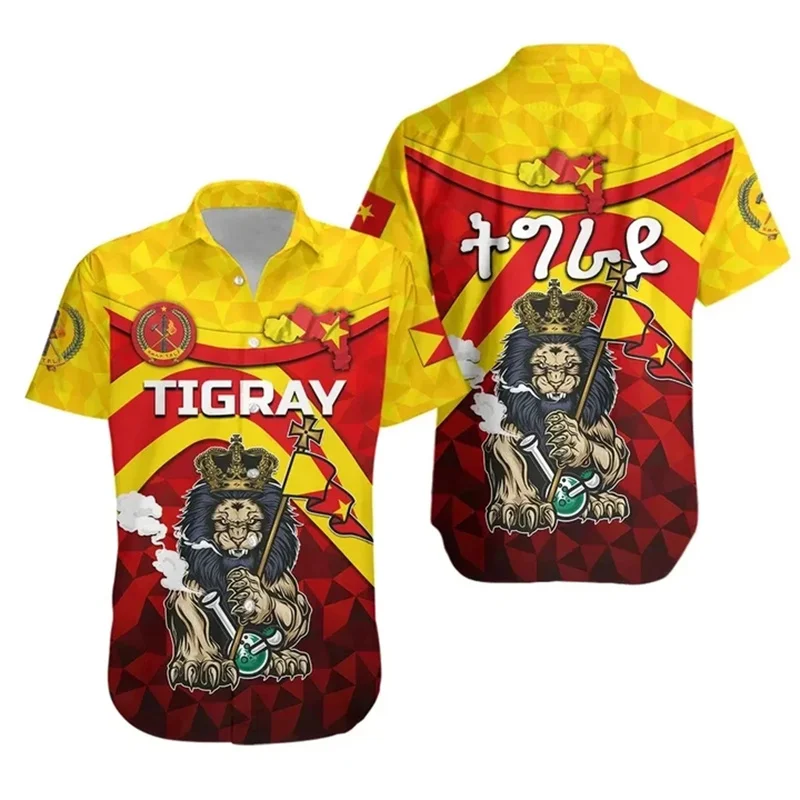 

Гавайская рубашка для мужчин, уличная одежда с 3D-принтом в африканском стиле, герб оружия с Африканским узором, топ с коротким рукавом