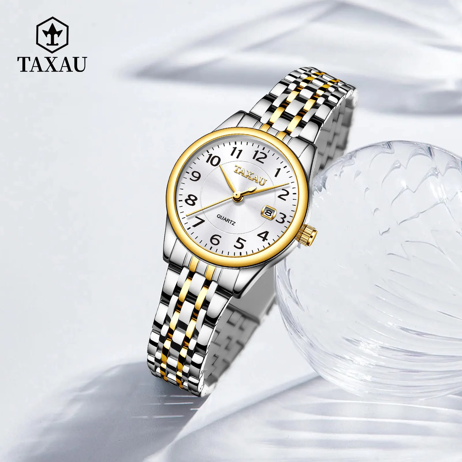Taxau-女性用ステンレス鋼クォーツ時計、防水、高級ブランド