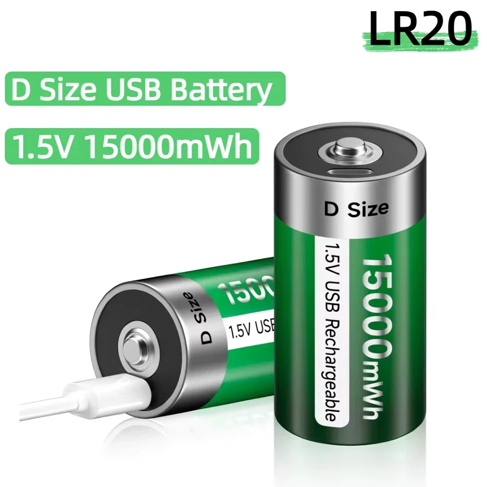 PALO 1.5V D taille batterie Rechargeable type-c USB charge LR20 Li-ion Batteries R20 batterie au Lithium pour chauffage cuisinière à gaz