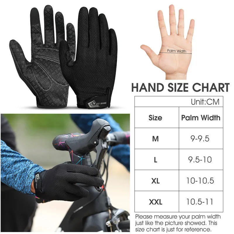 WEST BIKING Summer Cycling Gloves  MTB Full Finger Bike Gloves Touch Screen Non-Slip Silicone Palm Rest Driving Riding Gloves 6