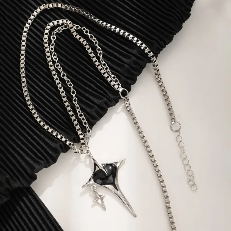 Cross Structure Enamel Heart Necklace Earrings Creative Chain Design Y2K Zircon Pendant Trendy Dark Fashion Women's Jewelry Gift