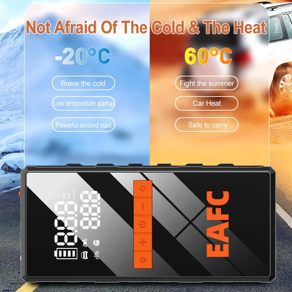 EAFC Portable Car Jump Starter With Tire Inflator LCD Screen 1200A Booster Charger Car Battery Starting Devi 150PSI Air Pump