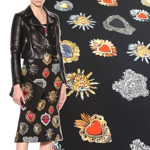 Italian Luxury Brand 100% Polyester Hand-painted Metal Gemstone Pattern Printed Fabric for Dress Clothing Cloth Per Meter