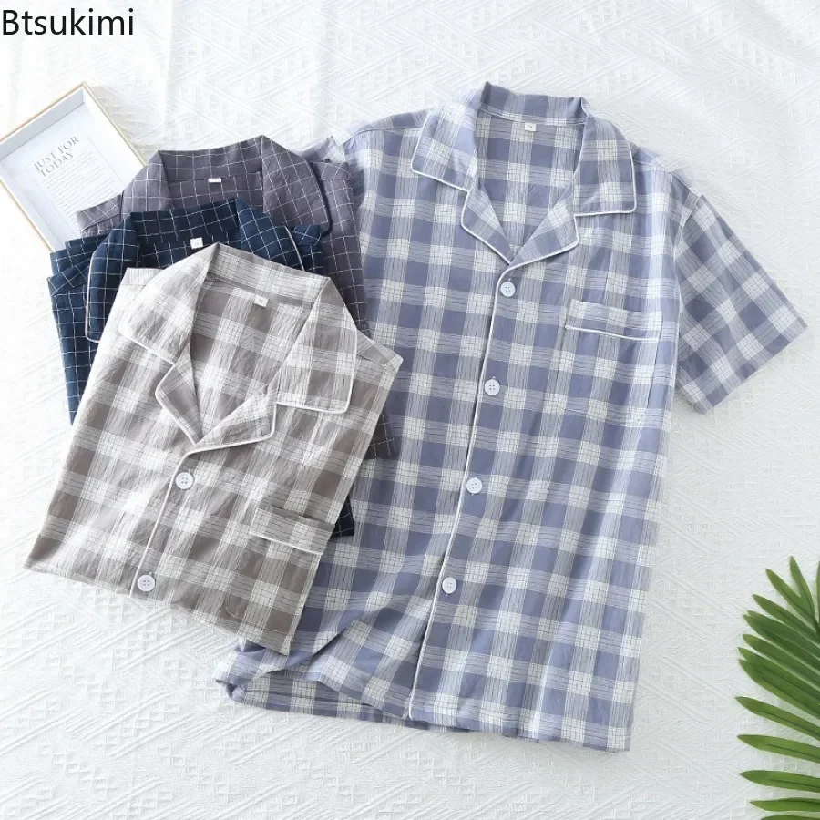 Spring Autumn Winter Men 100% Cotton Pajamas Sets - Top & Pants Casual Home Clothing Sleepwear (TG7)