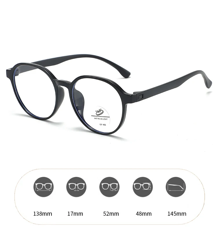 Retro quadratisches und rundes Gesicht ohne Make-up, runde Anti-Blaulicht-Brille, superleichtes Tr90-Brillengestell für Damen 9037 – Detail 6