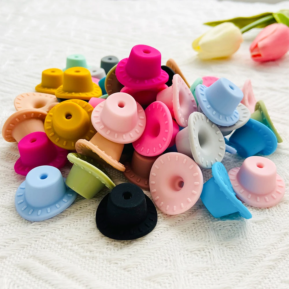 10pcs Baby Silicone Beads Cowboy hat Teething Beads For Jewelry Making Bulk DIY Pacifier Chain Jewelry Accessories baby teething items at 4 months	