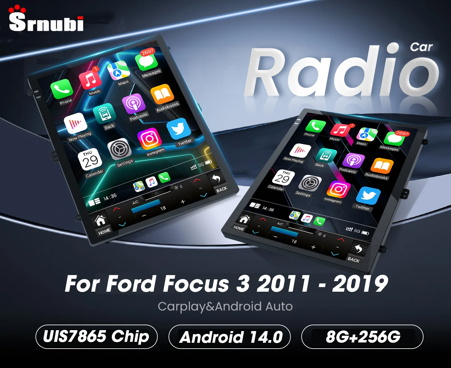 9,7 Zoll Carplay Display-Bildschirm für Ford Focus 3 Mk 3 2011 2012 - 2019 Multimedia-Player Tesla-Stil Android Auto 2din Head Unit – Detail 2