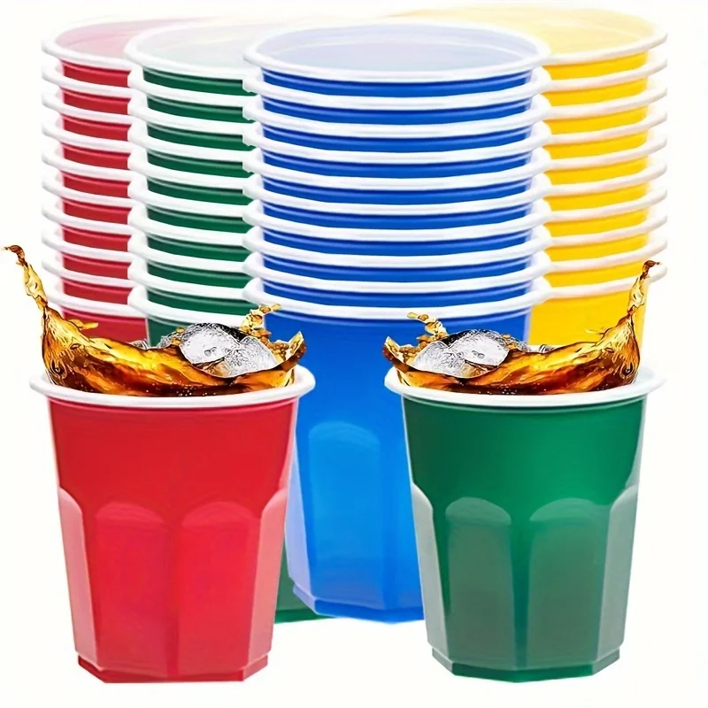 200ml Rainbow Colored Plastic Cups Sturdy Disposable Party Cups Multifunctional Beverage Cups 100pcs plastic cups