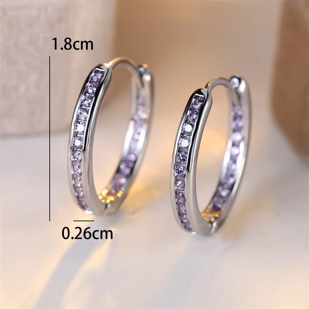 Single Row Small Round Hoop Earring Charm Purple Crystal Stone Earrings For Women Vintage Rose Gold Silver Color Wedding Jewelry