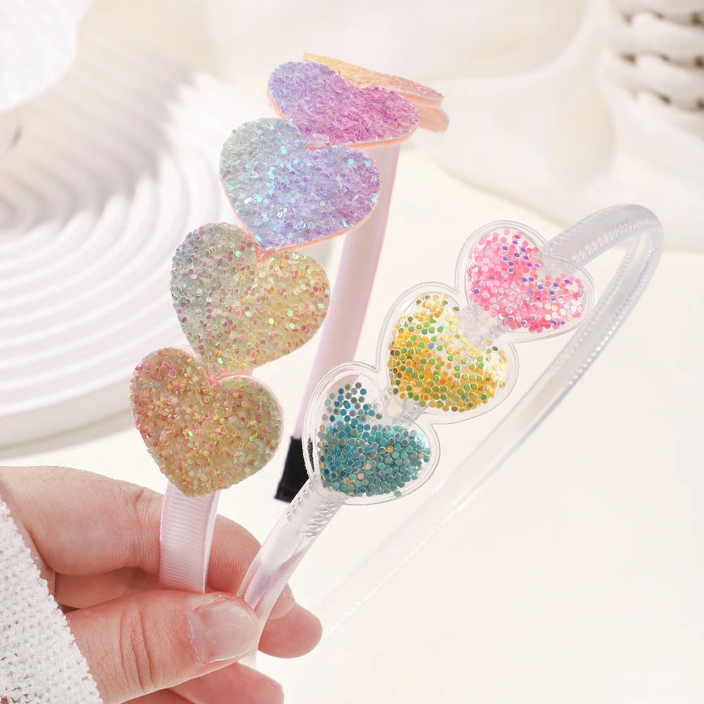 1/2pcs Transparent Quicksand Hairhoop Kids Girl Glitter Heart Sequin Cartoon Hairbands Children Headwear Baby Hair Accessories