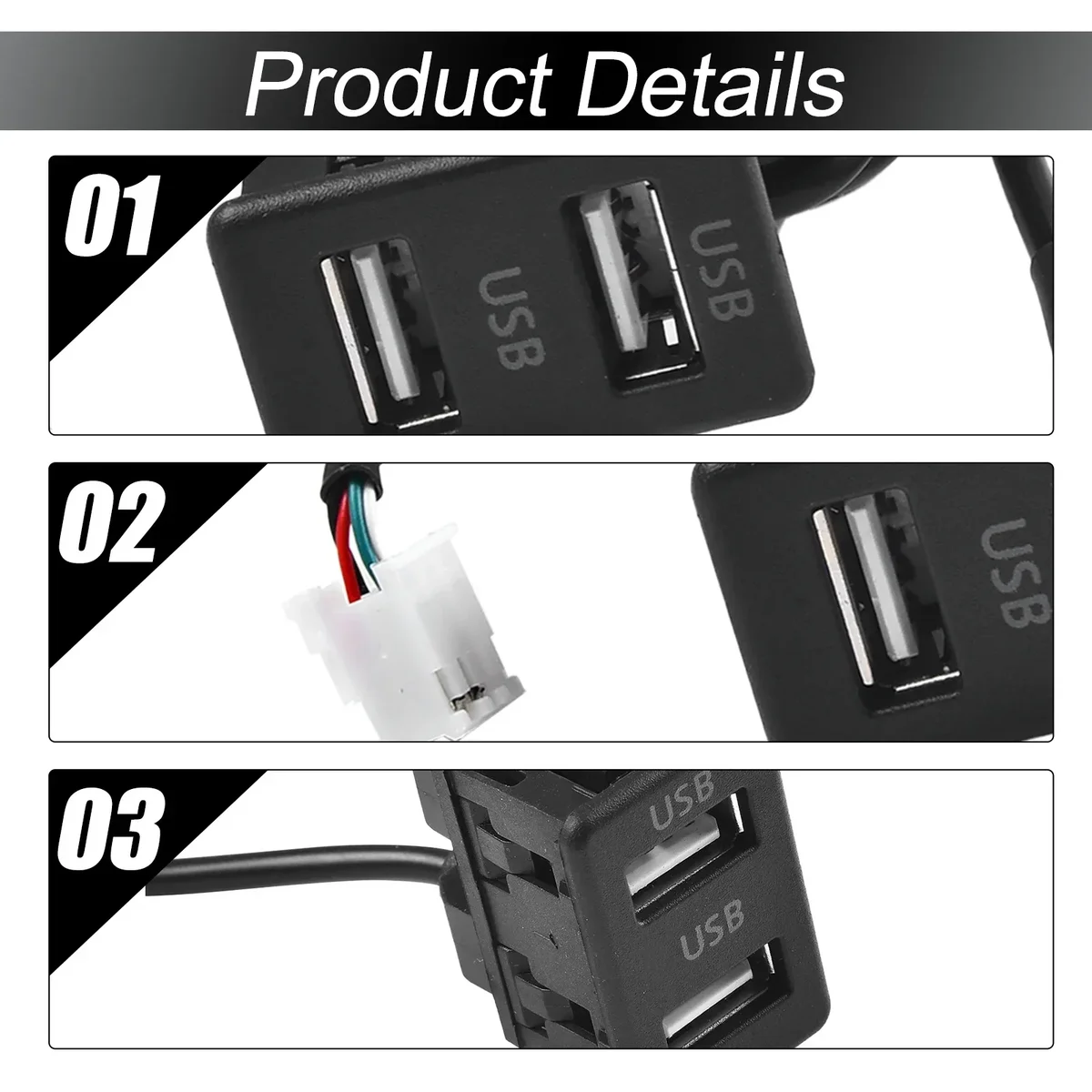 1pc 4pin+6pin Car Dash Mount Dual USB Port Panel Interface Extension 145cm Cable Adapter Car Dashboard Accessories Part — view 4