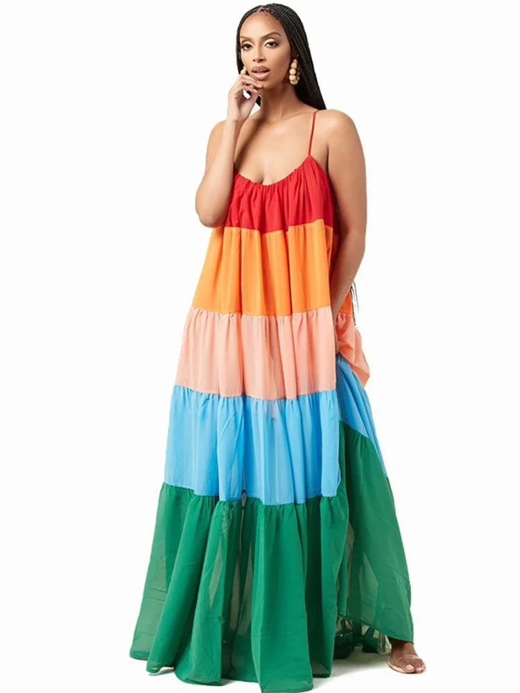 Wmstar Dresses for Women Elegant Patchwork Print Party Loose Slip Sleeve Maxi Dress Beach Summer Clothes Wholesale Dropshipping