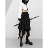 Irregular Skirt Girl's New Dark Tie Street Punk Wind Weave Buckle Medium-length Y2k Gothic Long Skirt - Image 2