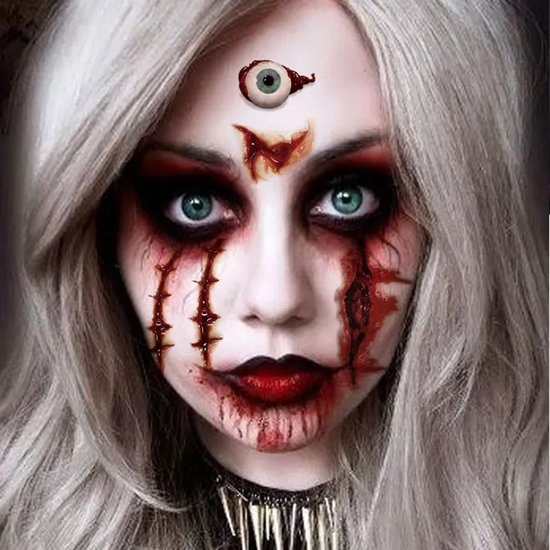 Halloween Tattoo Stickers Waterproof Temporary Tattoos Stickers Zombie Scar Tattoo With Bloody Makeup Wounds Decoration Wound