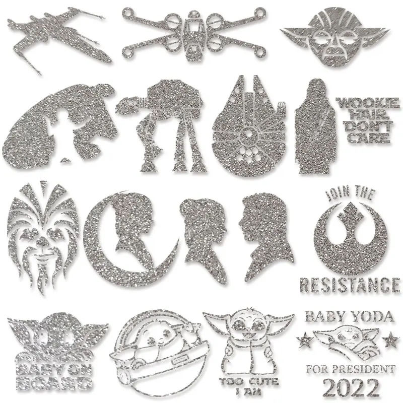 Silver Glitter Disney Star Wars Yoda Darth Vader r2d2 bb8 The Mandalorian baby yoda Heat Vinyl Ironing Stickers Decor Appliques |
