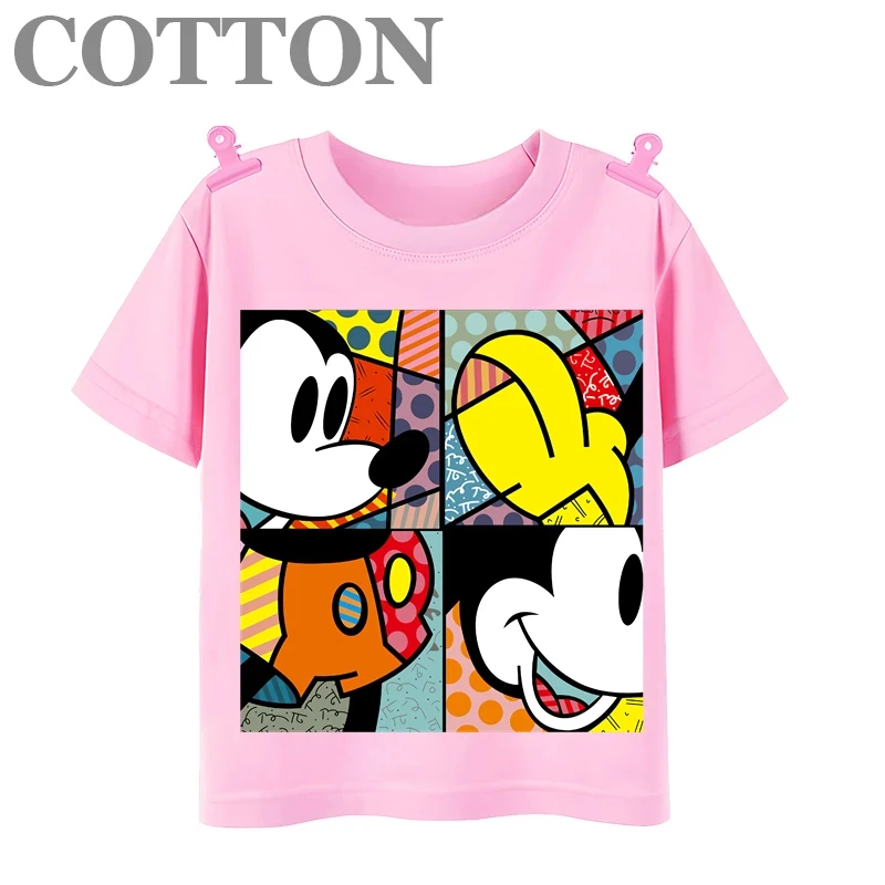 thumbnail image 1 of Camisetas de algodón con estampado de manga corta para niños y niñas, con estampado de dibujos animados de Mickey Mouse de Disney y Anime, de verano, 1 of 5