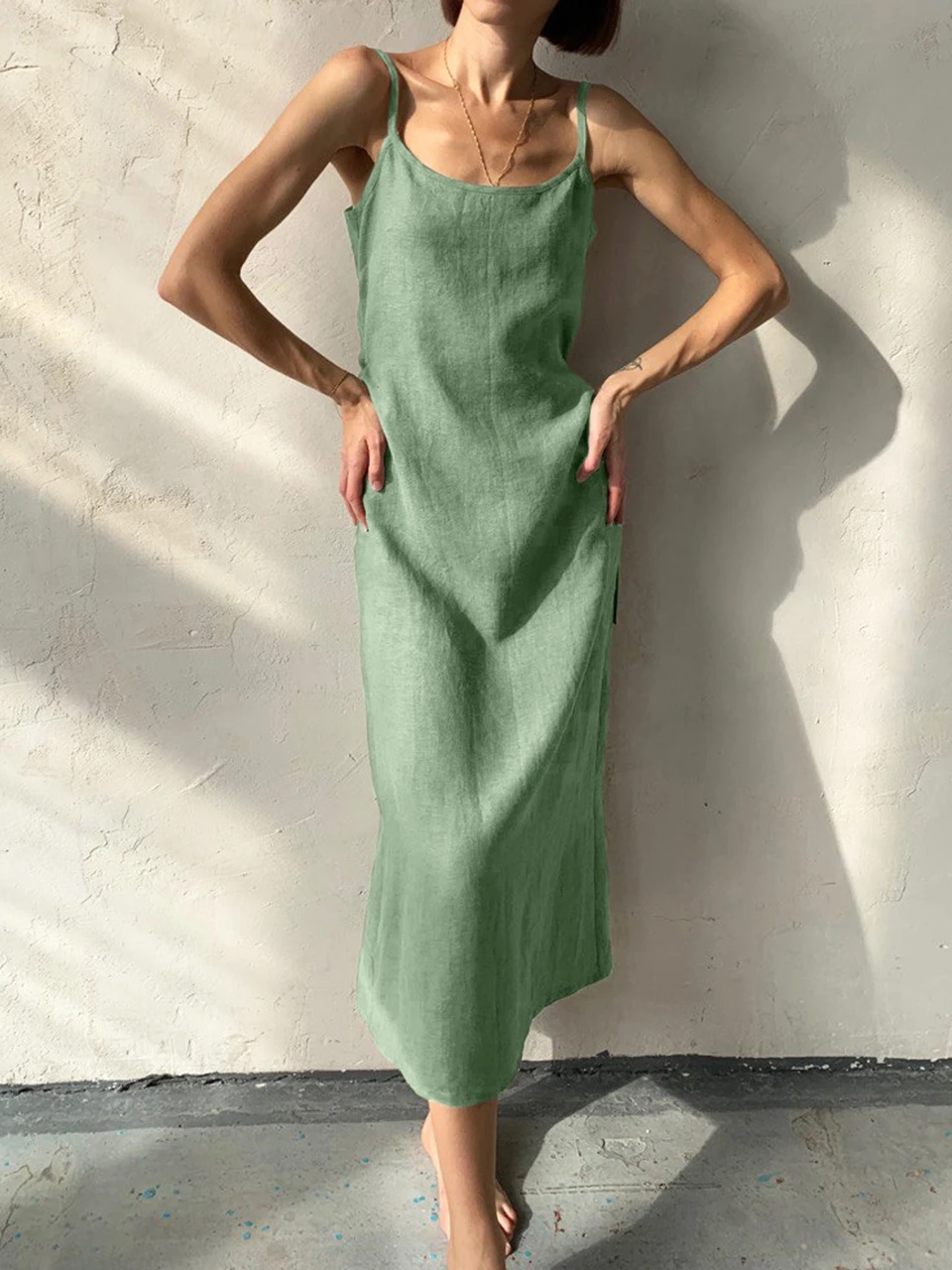 Linad Green Night Dress Women Spaghetti Strap Lace Up Sleepwear Female