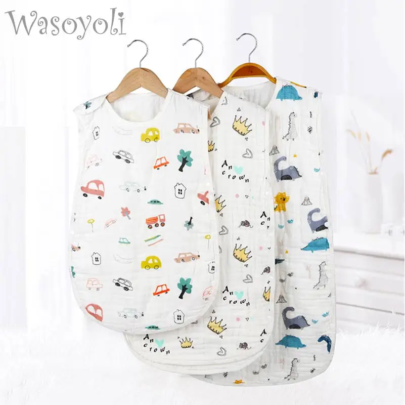 

Wasoyoli Baby Sleeping Bag 0-6 Years Sleeveless 6 Layers Muslin Cotton Toddler Kids Girls Boys Blanket Sleepers Children Bedding