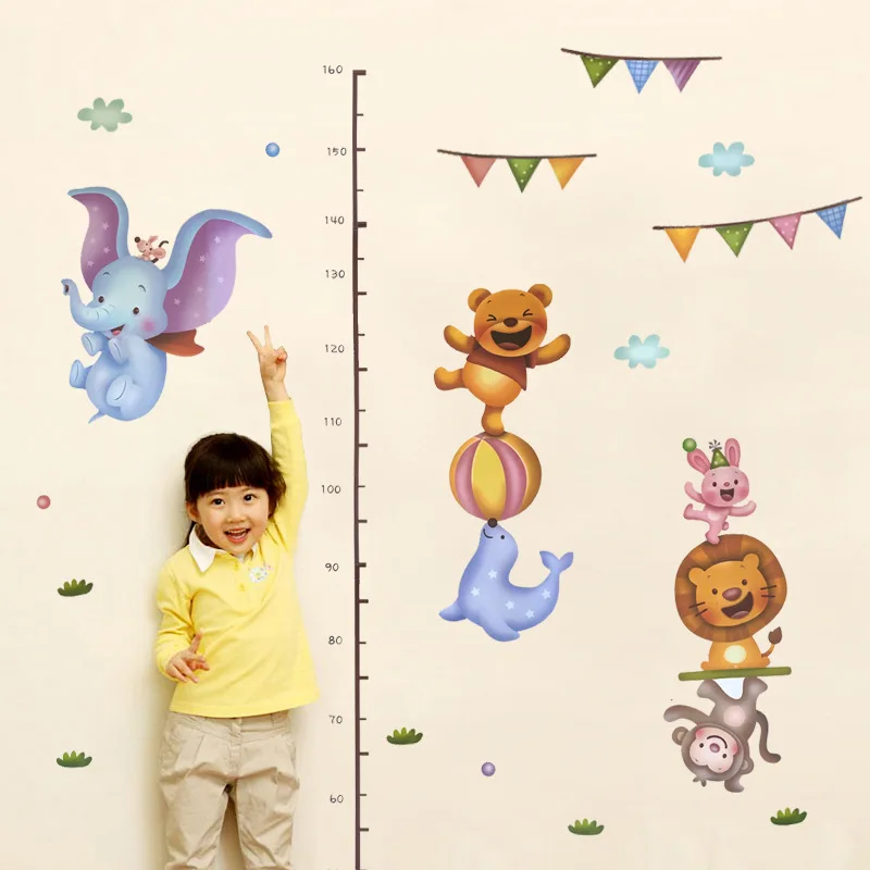 DIY Forest Animal Trees Height Wall Sticker Decor Nordic Modern Children Height Measure Mural Decals Nursery Creative Wallpaper